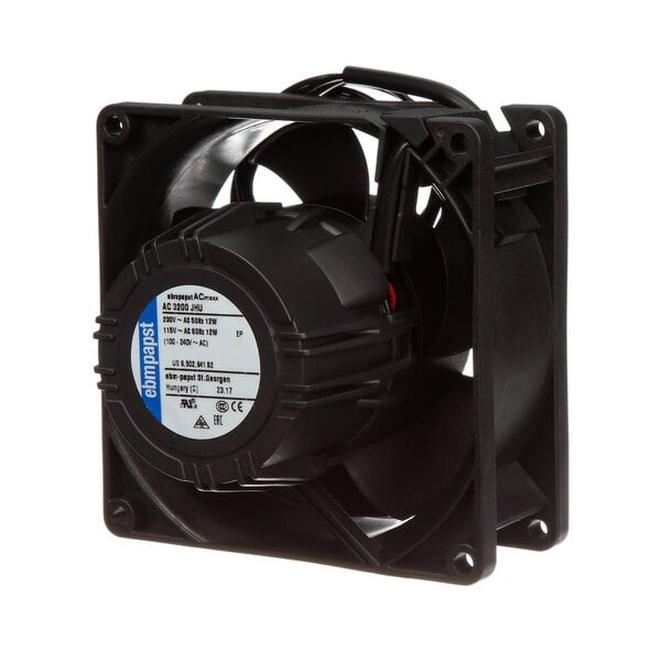 A black Jackson blower fan with a white label.