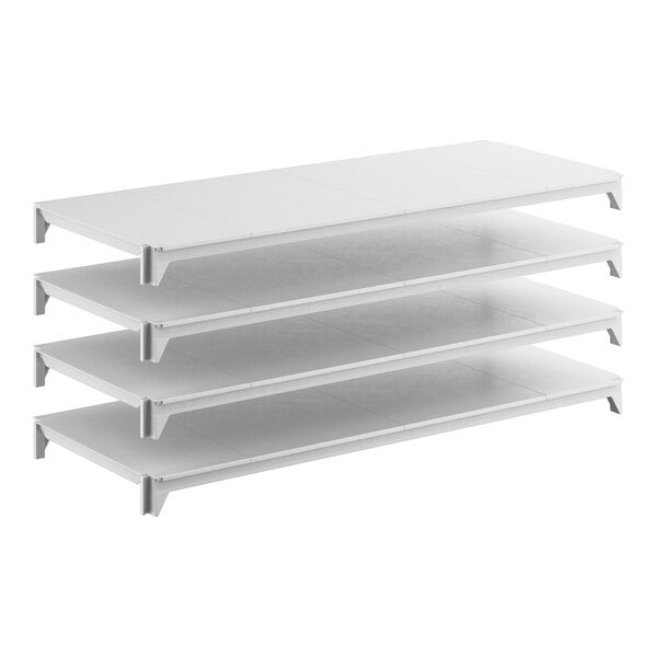 A set of four solid white stationary shelving units designed for storage, measuring 60 inches by 24 inches.