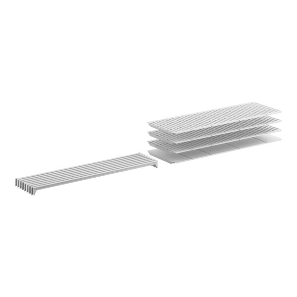 A white rectangular metal shelf kit with vented and solid shelves.