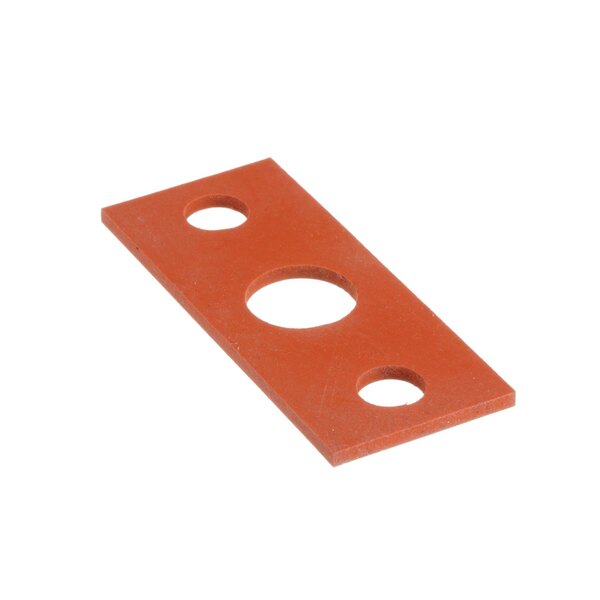 A red rectangular gasket with holes.