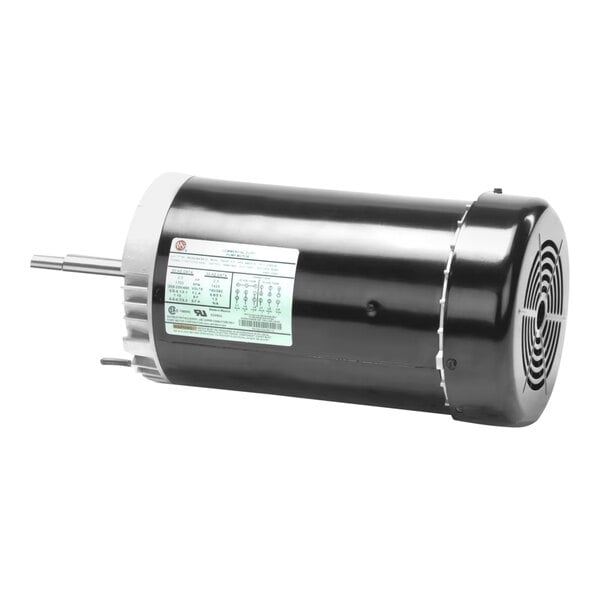 A black cylindrical electric motor with a white label.