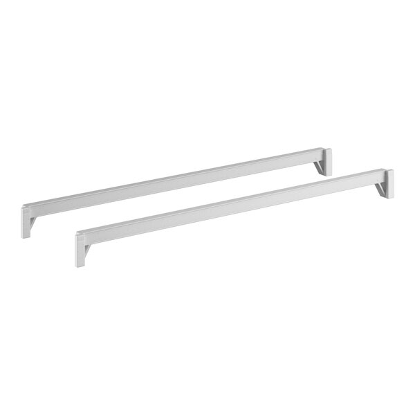A pair of white metal Camshelving® shelf traverses.