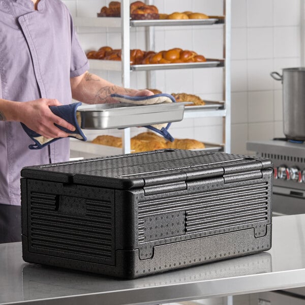 CaterGator Dash Black Flip Down Top Loading EPP Insulated Food Pan Carrier, 8" Deep Full-Size Pan Max Capacity