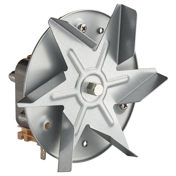 A metal fan for a Galaxy convection oven with a screw.