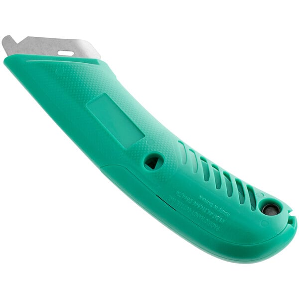 A Pacific Handy Cutter green right-hand safety cutter with a blade and handle.