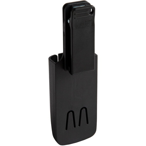 A black plastic Pacific Handy Cutter holster with a clip.