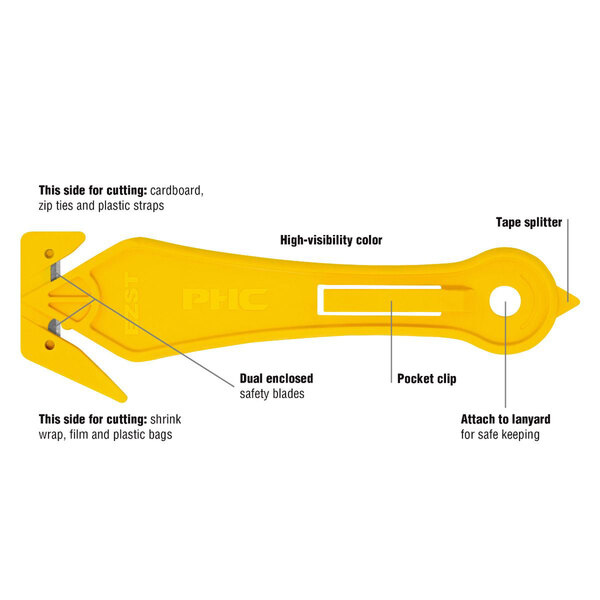 A yellow Pacific Handy Cutter EZST with text on it.