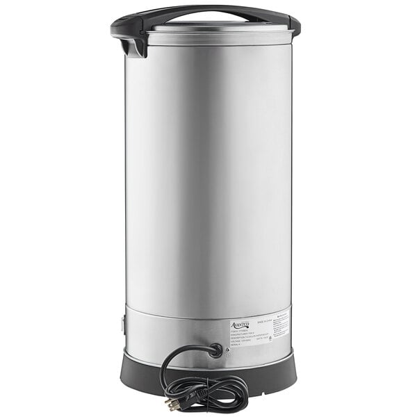 An Avantco stainless steel water boiler with a black cord.