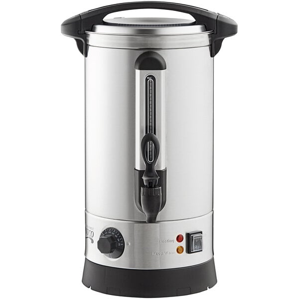 An Avantco stainless steel and black water boiler.
