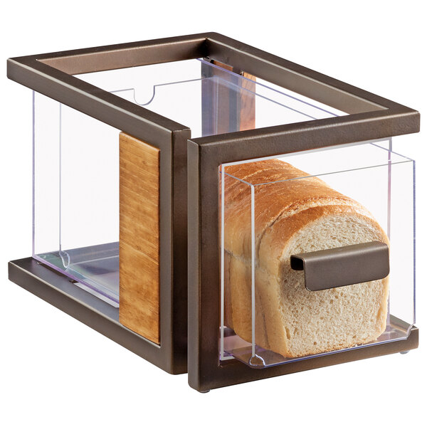 A clear glass drawer with a loaf of bread inside.