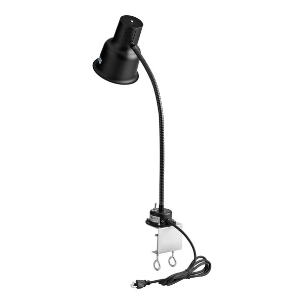 Avantco HL24BKC 24" Black Single Arm Bulb Warmer Flexible Heat Lamp with Avantco PCLMPSS Stainless Steel Clamp - 120V, 250W
