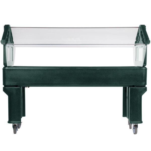 A Carlisle Forest Green portable food/salad bar on wheels.