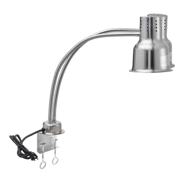 An Avantco stainless steel heat lamp with dual metal arms.