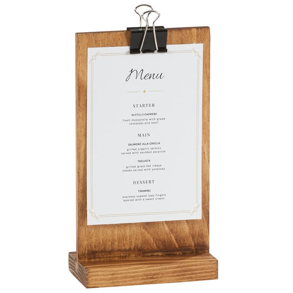 a menu card with black text