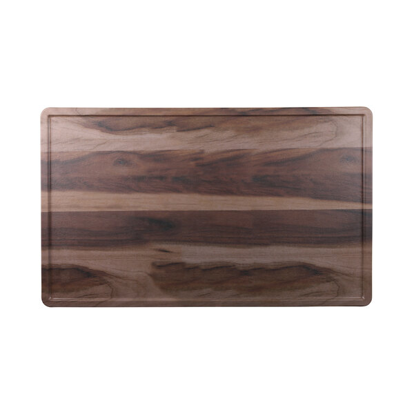 An Elite Global Solutions faux hickory wood melamine serving board with a wood surface.