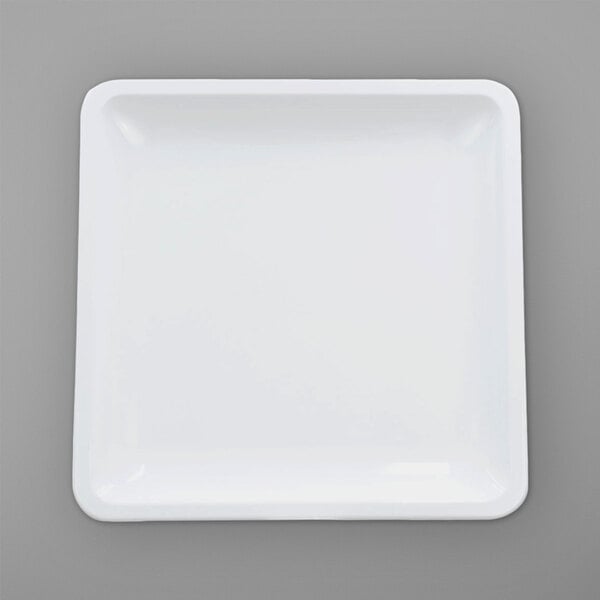 A white square Elite Global Solutions melamine platter on a gray background.