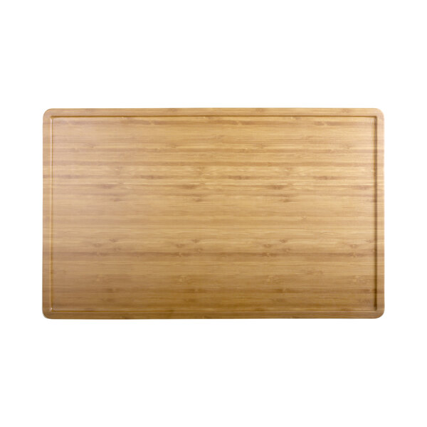 An Elite Global Solutions Faux Bamboo Melamine serving board with a wood pattern.