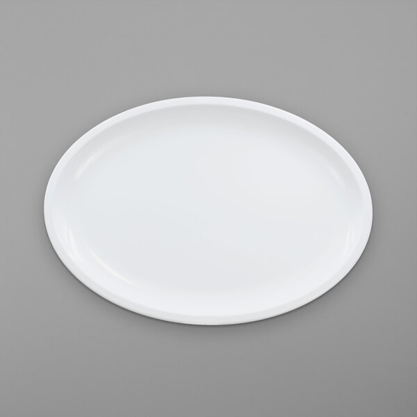 A white oval melamine platter.