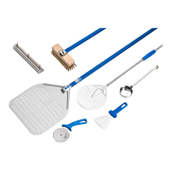 GI Metal Azzurra Professional 7 Piece Pizza Kit with 14" and 8" Perforated Peels PRO37F