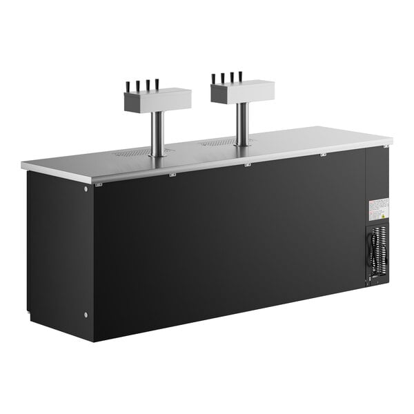 A black rectangular Avantco UDD-4-HC beer dispenser with two metal taps on top.