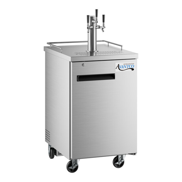 An Avantco stainless steel beer dispenser with a tap.