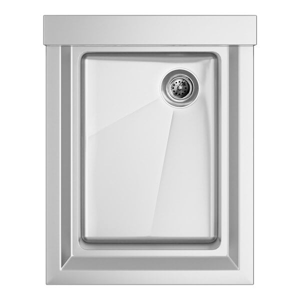 A white Regency underbar hand sink with a square drain.