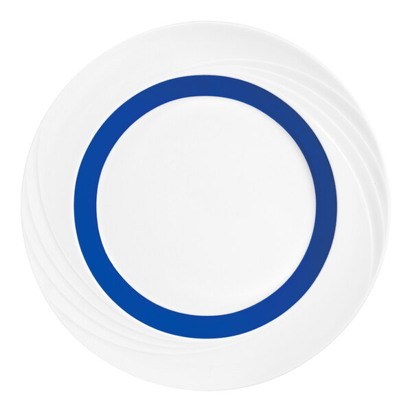 Schonwald Donna Senior 9 1/2" Continental White and Dark Blue Porcelain Special Rim Plate - 6/Case