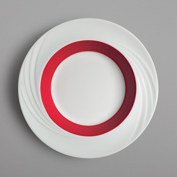 a red and white plate