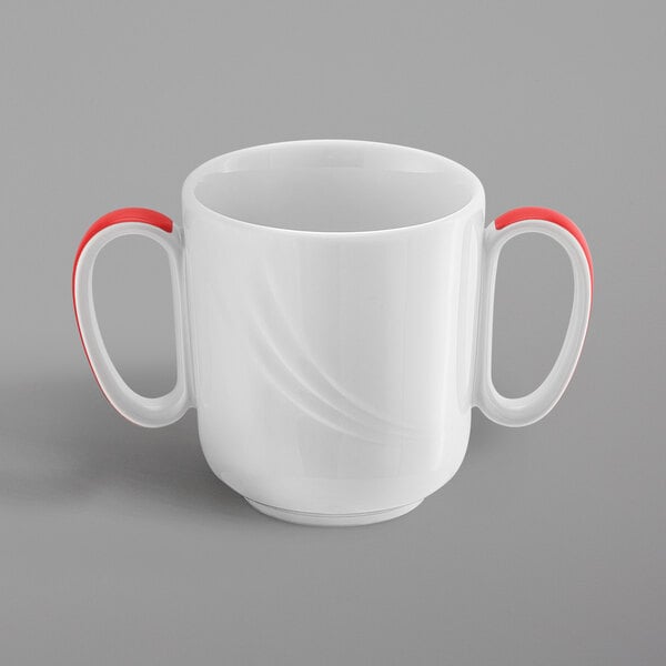 a white mug with a handle