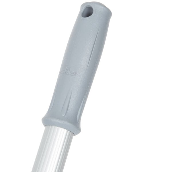A close-up of a grey Unger SmartColor telescoping mop handle with a white plastic grip.
