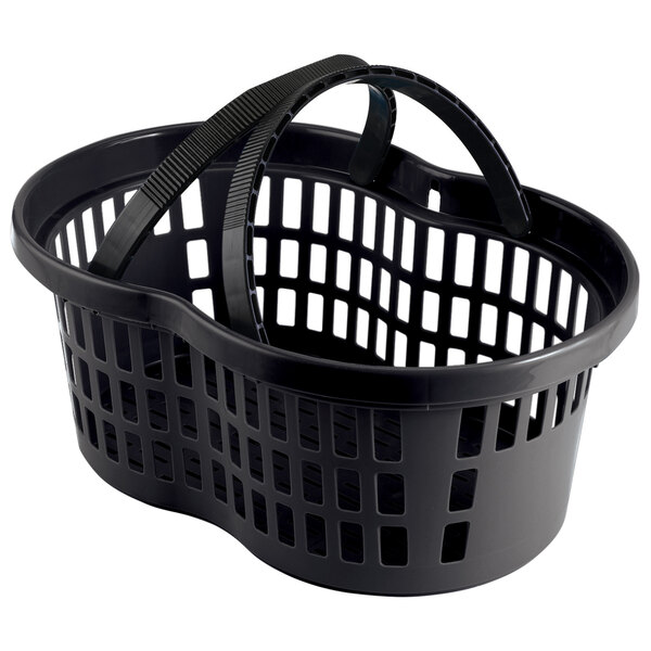 A black plastic basket with a handle.