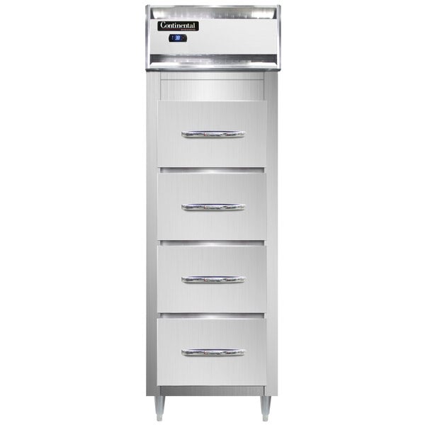 A stainless steel Continental upright fish file with four drawers.
