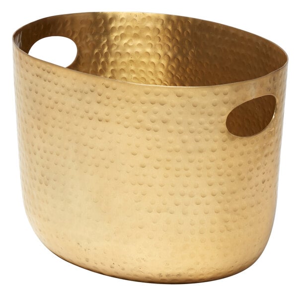 An American Metalcraft gold hammered aluminum beverage tub with handles.