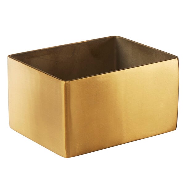 An American Metalcraft gold stainless steel rectangular sugar caddy.