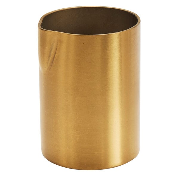 An American Metalcraft gold stainless steel creamer with a handle.