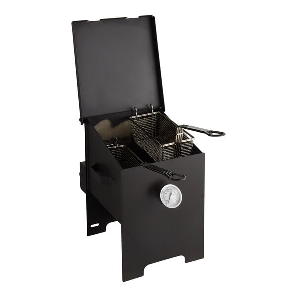 A black rectangular box with a basket inside.