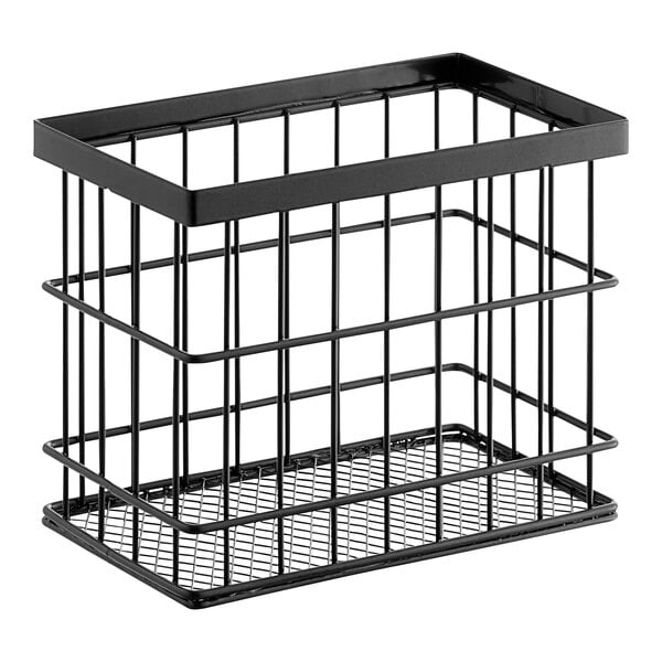 A metal gray rectangular wire basket with wire mesh.
