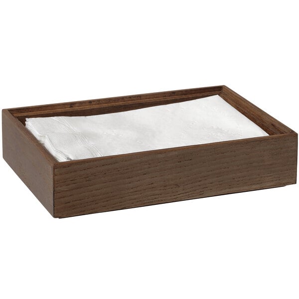 A GET Enterprises Urban Renewal gray ash rectangular wood display box with a white napkin inside.