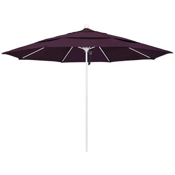 a purple umbrella with white poles