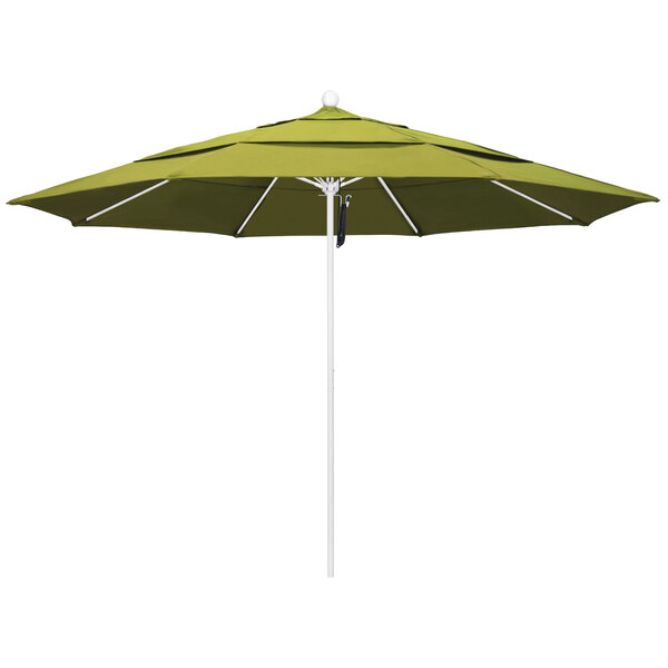 a green umbrella with a white pole