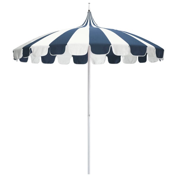 a blue and white striped umbrella