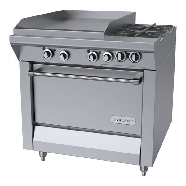 A commercial stainless steel range with two burners, a 23-inch griddle, and a standard oven, designed for liquid propane use.
