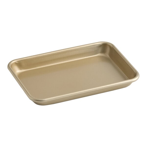 Baker's Lane Eighth Size 19 Gauge Non-Stick 6 1/2" x 9 1/2" Gold Wire in Rim Aluminum Bun / Sheet Pan / Tray