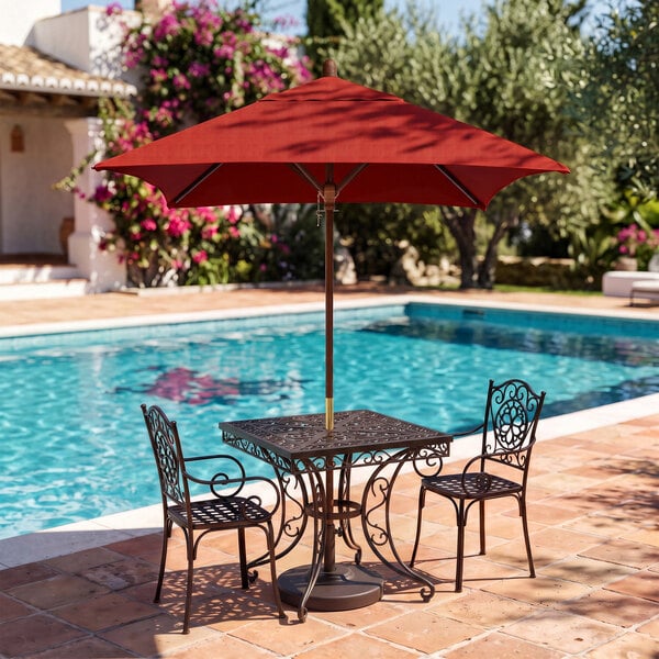 California Umbrella MARE 604 SUNBRELLA 2A Grove 6' Square Push Lift Umbrella with 1 1/2" Hardwood Pole - Sunbrella 2A Canopy - Jockey Red Fabric