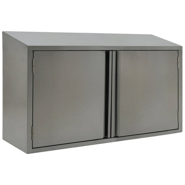 A stainless steel Eagle Group wall cabinet with hinged doors.