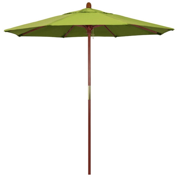A California Umbrella with a Macaw green Sunbrella canopy and hardwood pole.