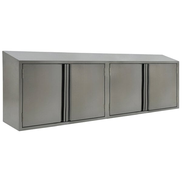 A stainless steel Eagle Group wall cabinet with hinged doors.