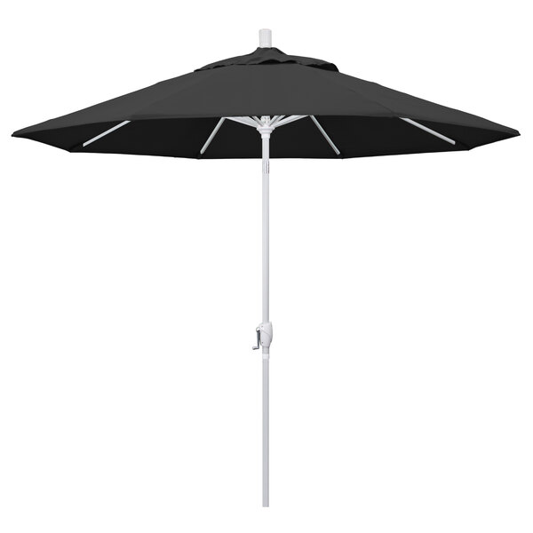 A black California Umbrella with a white pole.