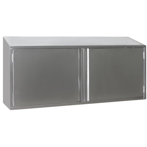 A stainless steel Eagle Group wall cabinet with two doors.