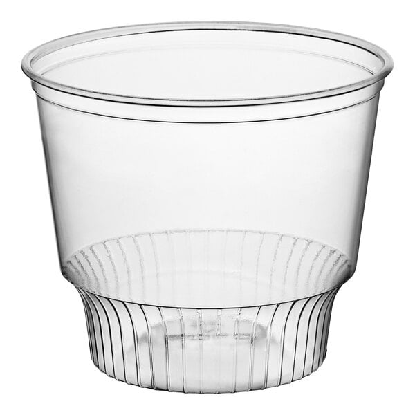 A Solo clear plastic sundae cup.